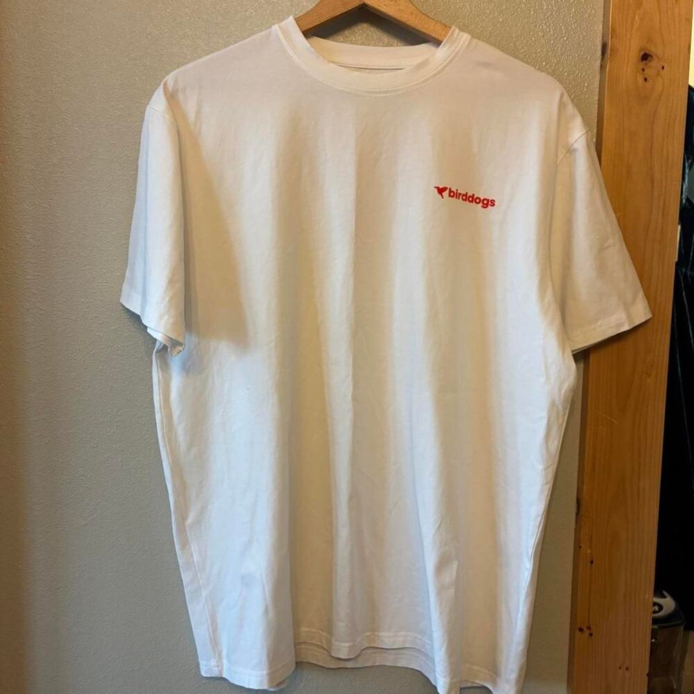Bird Dog Athletic White T-Shirt‎ with Red & Blue Hummingbird Logo Sz XL